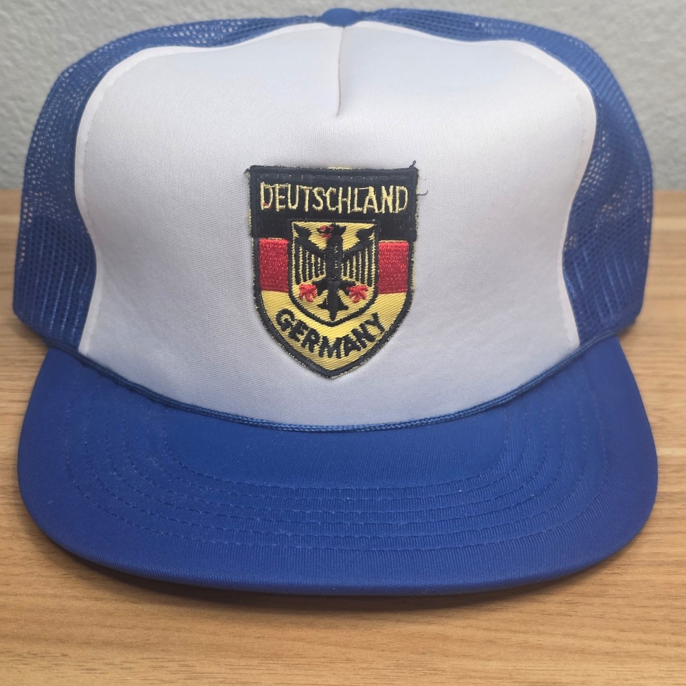 Vintage Germany Deutschland Adjustable Snapback Trucker Hat Cap Blue & White